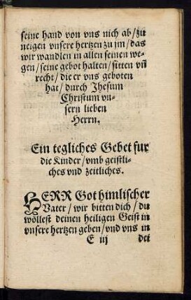 Ein tegliches Gebet fur die Kinder/ umb geistliches und zeitliches.