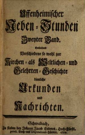 Uffenheimische Nebenstunden, 2. 1753/54