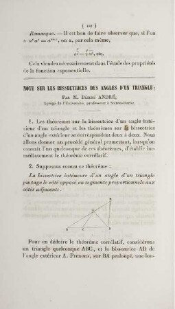 Note sur les bisserctrices des angels d'un triangle.