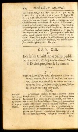 Cap. XIII. De Ecclesiae Christianae cultu publico in genere; & de praedicatione Verbi Divini, precibus & hymnis in specie.