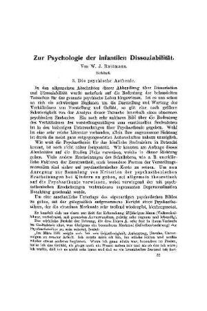 Zur Psychologie der infantilen Dissoziabilität : (Schluß)