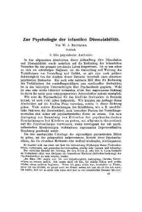 Zur Psychologie der infantilen Dissoziabilität : (Schluß)