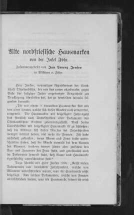 Alte nordfriesische Hausmarken von der Insel Föhr : zusammengestellt von Jan Lorenz Jensen in Widlum a. Föhr