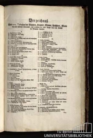 Verzeichnuß Von 200. Tabellen der Blumen, Kräuter, Bäume, Früchten, Stauden und anderer Gewächse, aus welchem der erste Band von dem Reiche der Blumen bestehet