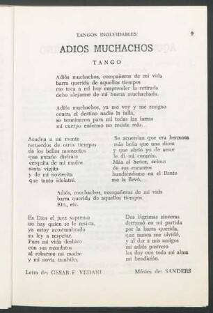 Adiós muchachos : Tango