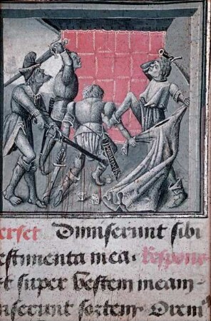 Stundenbuch aus Amboise — Streit der Henkersknechte um den Mantel Christi, Folio 98verso