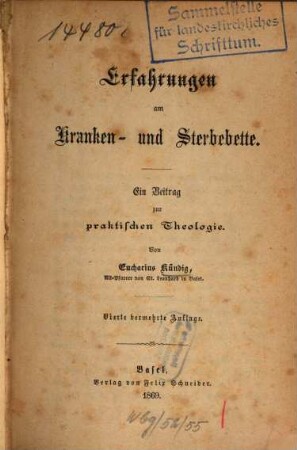 Erfahrungen am Kranken- und Sterbebette : Ein Beitrag zur praktischen Theologie. Von Eucharius König