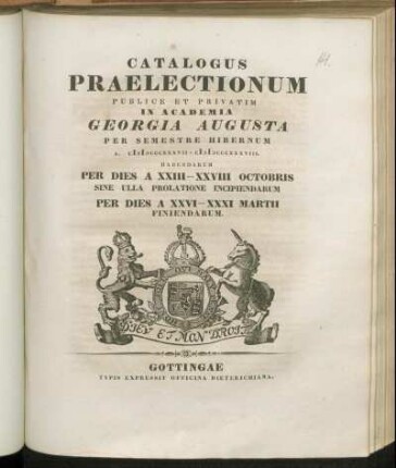 WS 1837: Catalogus praelectionum publice et privatim in Academia Georgia Augusta ... habendarum