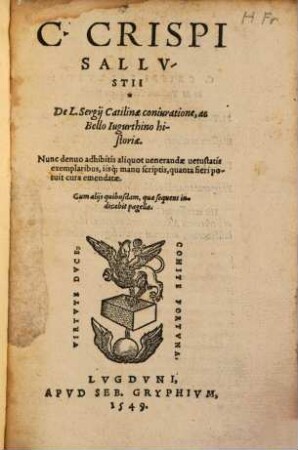 De L. S. Catilinae coniuratione ac bello Iugurthino historiae. Eiusd. in M. T. Ciceronem invectiva
