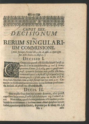 Caput XIIX. Decisionum De Rerum Singularium Communione.