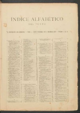 Índice alfabético del texto : "La ilustración sud-americana" - Tomo I. - Desde diciembre 1892 á diciembre 1893 - Números 1 al 24