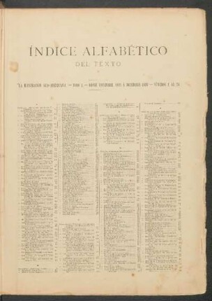 Índice alfabético del texto : "La ilustración sud-americana" - Tomo I. - Desde diciembre 1892 á diciembre 1893 - Números 1 al 24