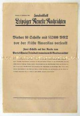 Sonderblatt der "Leipziger Neuesten Nachrichten" zum Kriegsverlauf an der Küste Amerikas
