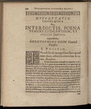 Disceptatio Vigesima Quinta. De Interdictis, Poena Temere Litigantium, Et Officio Judicis.