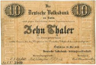Geldschein, 10 Taler, 20.5.1870