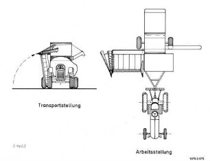 Gezogener Mähdrescher in Transport- und Arbeitsstellung