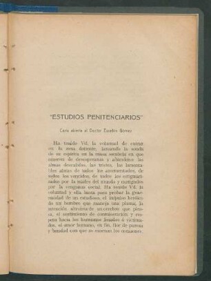 "Estudios penitenciarios" : Carta abierta al Doctor Eusebio Gómez