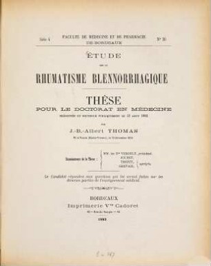 Étude sur le rhumatisme blennorrhagique : Thèse ...