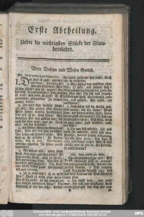 Vom Daseyn und Wesen Gottes.