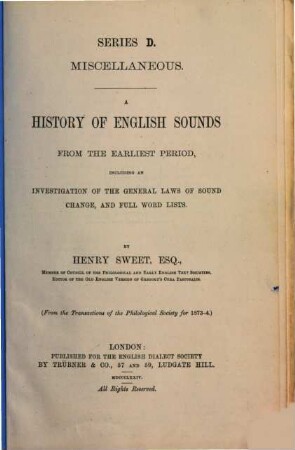 A history of English sounds from the earliest period : Including an investigation of the general laws of sound change, and full word lists