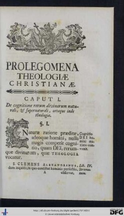 Prolegomena Theologiae Christianae.