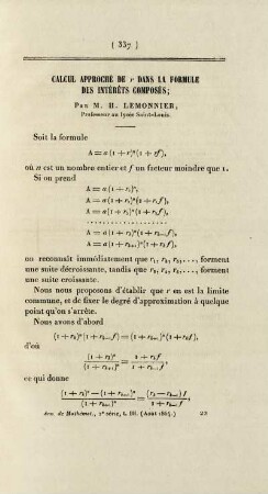 Calcul approché de r dans la formule des intérèts composés.
