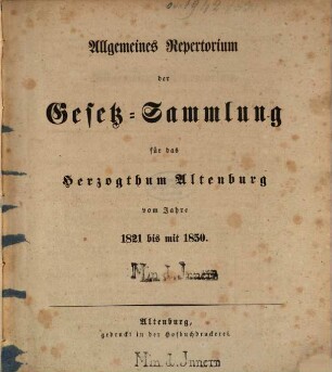 Gesetz-Sammlung für das Herzogthum Altenburg : auf das Jahr .... [1851,a]