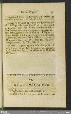 VI. [b)] De La Rhétorique