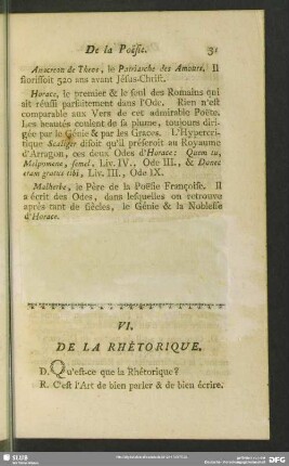 VI. [b)] De La Rhétorique