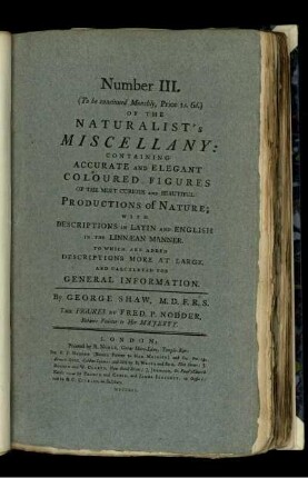 Number III. of the Naturalist's Miscellany.