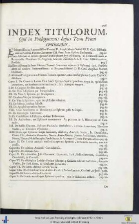 Index Titulorum Qui in Prolegomenis hujus Tomi Primi continentur.