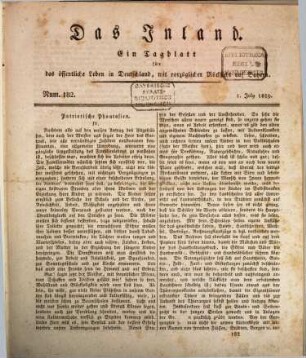 Das Inland : ein Tagblatt für das öffentliche Leben in Deutschland, mit vorzüglicher Rücksicht auf Bayern. 1829,7/12