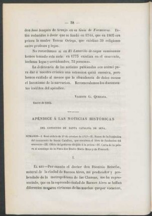 Apéndice á las noticias históricas del Convento de Santa Catalina de Sena.