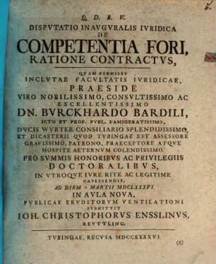 Disp. inaug. iur. de competentia fori, ratione contractus