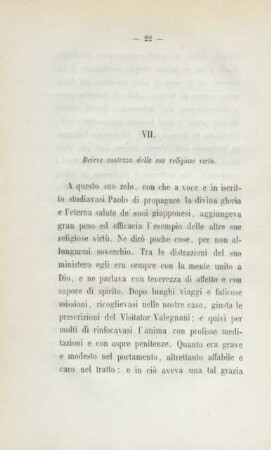 VII. Brieve contezza delle sue religiose virtù