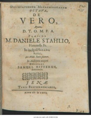 Disputationum Metaphysicarum Octava De Vero