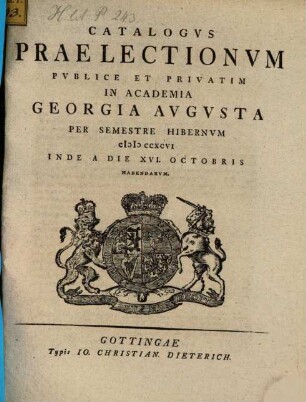 Catalogus praelectionum publice et privatim in Academia Georgia Augusta ... habendarum. WS 1796/97