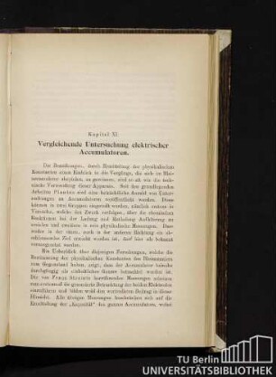 Kapitel XI. Vergleichende Untersuchung elektrischer Accumulatoren.