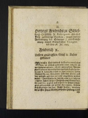 II. Herzogs Friedrichs zu Schleßwig-Holstein [et]c. Rescriptum an alle ...
