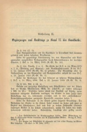 Abtheilung II. Ergänzungen und Nachträge zu Band II. des Handbuchs.