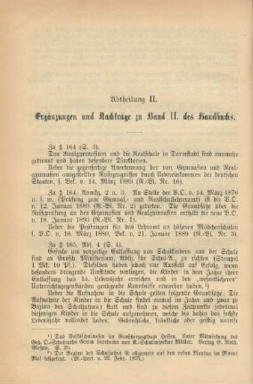 Abtheilung II. Ergänzungen und Nachträge zu Band II. des Handbuchs.