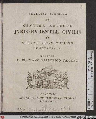 Prolvsio Jvridica De Genvina Methodo Jurisprudentiæ Civilis Ex Notione Legvm Civilivm Demonstrata