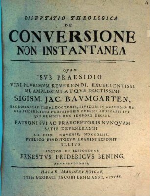 Dispvtatio Theologica De Conversione Non Instantanea