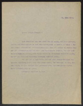 Brief von Gerhart Hauptmann an Fritz Brehmer