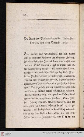 Die Feyer des Stiftungstages der Universität Leipzig, am 4ten Decemb. 1809