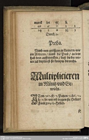 Multiplicieren in Müntz und Gewicht.