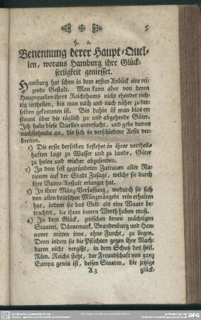 §. 2. Benennung derer Haupt-Quellen, woraus Hamburg ihre Glückseeligkeit geniesset