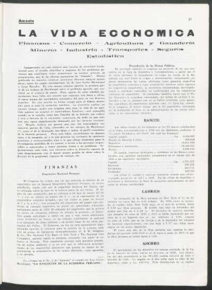La vida económica : Finanzas - Comercio - Agricultura y Ganadería Minería - Industria - Transportes - Seguros Estadística