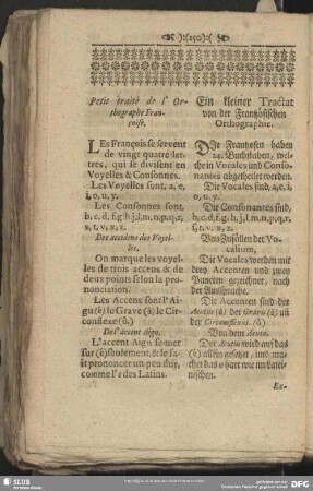 Petit traité de l´ Orthographe Françoise. Ein kleiner Tractat von der Frantzösischen Orthographie