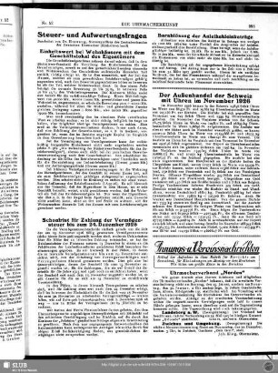 Der Außenhandel der Schweiz mit Uhren im November 1926